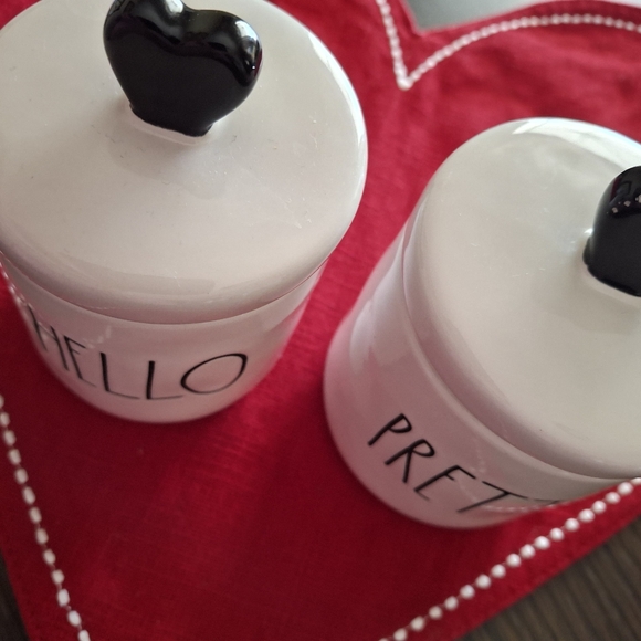 Rae Dunn Cream Ceramic Canisters "HELLO" and "PRETTY" with Black Lettering - Picture 4 of 4